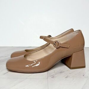 Marc Fisher Nessily Tan Patent Block Heel Mary Jane Pump 9M